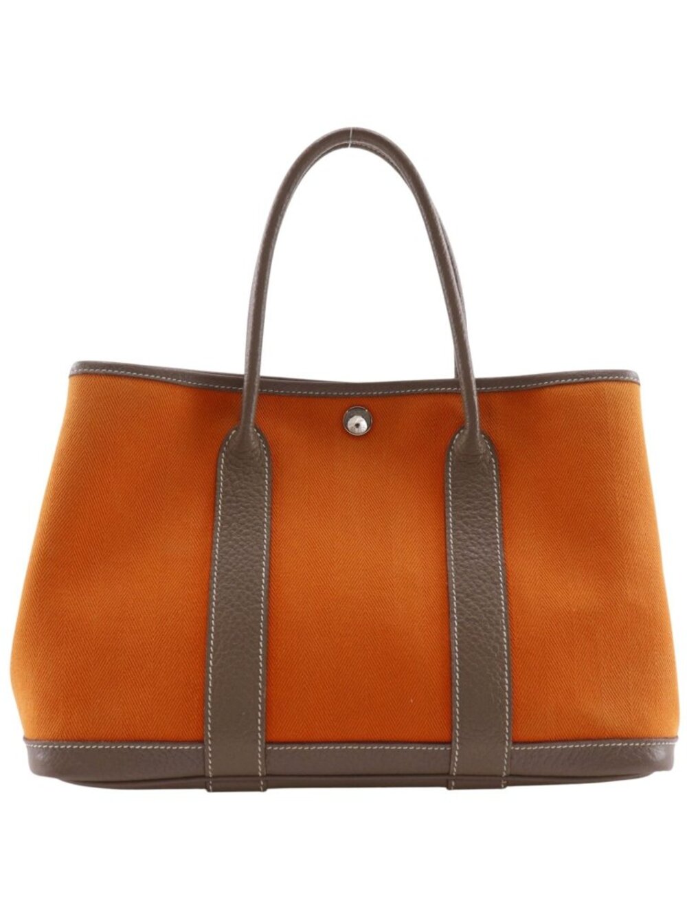 Hermes Garden Party TPM Orange Etoupe Silver Toile Chevron Negonda Handbag